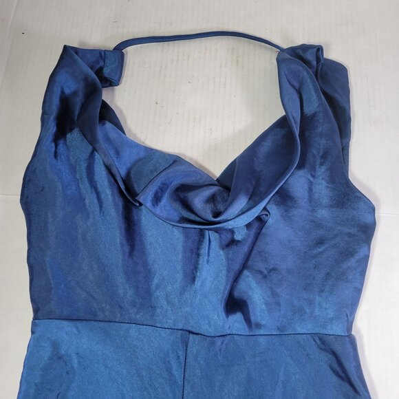 Lulus Navy Blue Satin Sleeveless Maxi Dress With Cowl Neckline Size S - Picture 2 of 8
